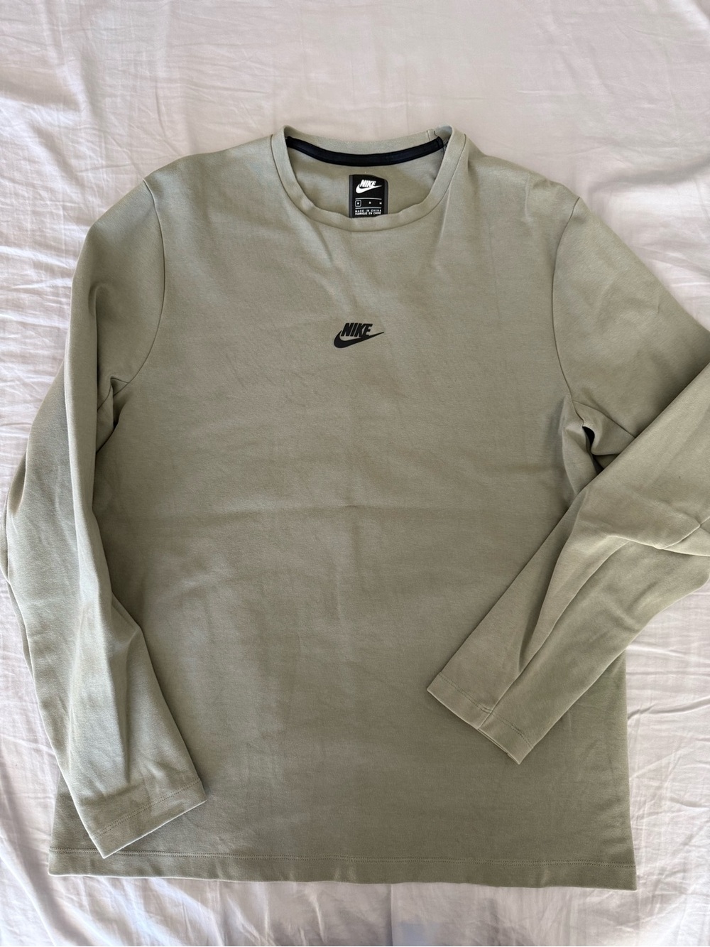 Nike Men’s Long Sleeve Crew Shirt - Light Olive with Black Logo